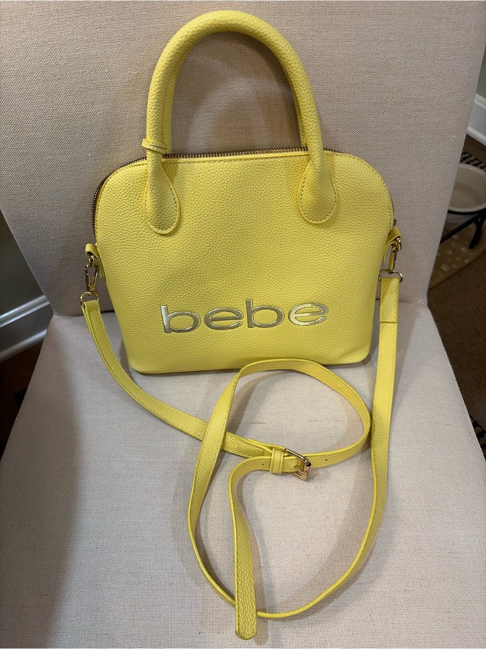 bebe Lemon Yellow Dome Satchel with Crossbody Strap